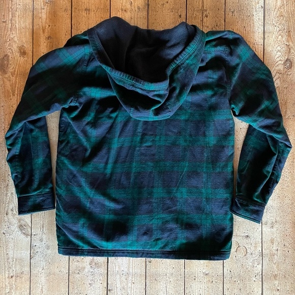 L.L. Bean Men’s Med Hooded Fleece Shirt Jacket Green Blue Plaid Traditional Fit - Picture 3 of 5